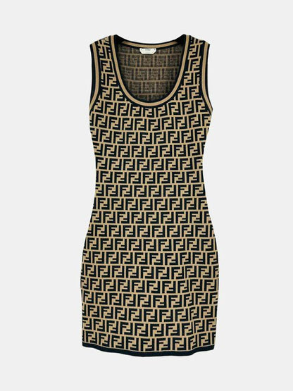 FENDI Beige & Black FF Motif Size Small Short Dress Rovelle Bags