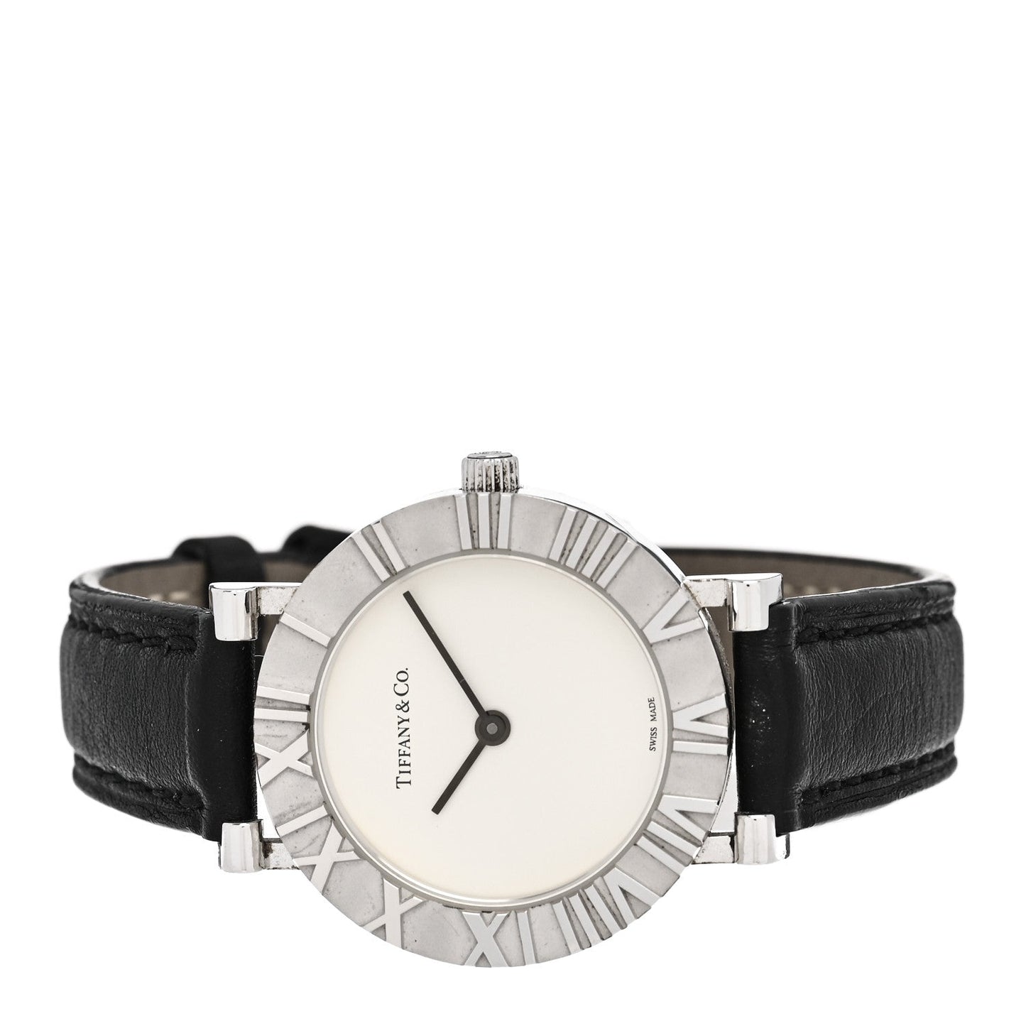Sterling Silver Calfskin 29mm Atlas Quartz Watch Black