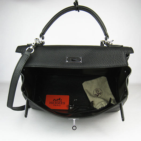 Luxury Hermes Kelly 32Cm Togo Leather Handbag 6108 Black Silver
