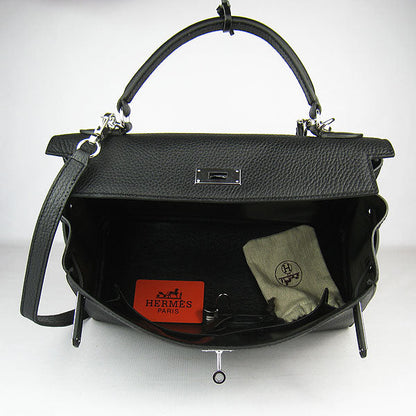 Luxury Hermes Kelly 32Cm Togo Leather Handbag 6108 Black Silver