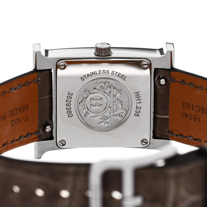 Stainless Steel Alligator Diamond Bezel Mother of Pearl 21mm Heure H Hour Quartz Watch Gris Elephant