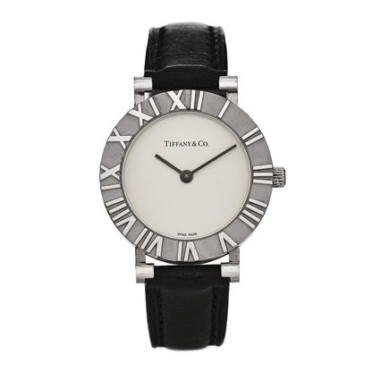 Sterling Silver Calfskin 29mm Atlas Quartz Watch Black