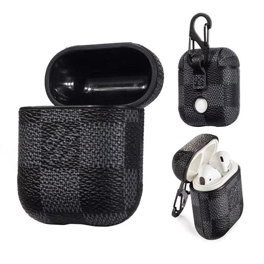 Black LV AirPods Case Checkered Design Shop