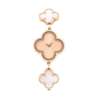 18K Rose Gold Pink Mother of Pearl 23mm Alhambra Guilloche Quartz Watch