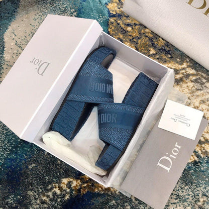 DIOR Dway Embroidered Denim Wedge Sandals