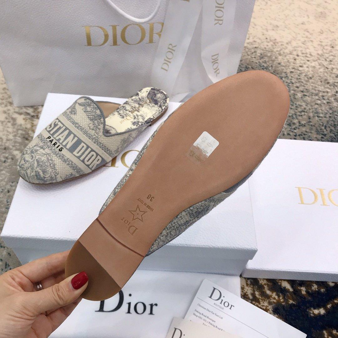 Dior Off Embroidered Cotton Flat Mules With Toile de Jouy Motif