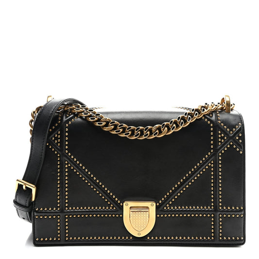 Christian Dior Lambskin Studded Medium Diorama Flap Bag Black Rovelle Bags
