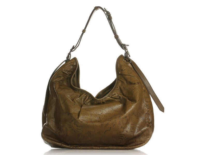 Burberry Perforated Flowers Brown Hobo Bag