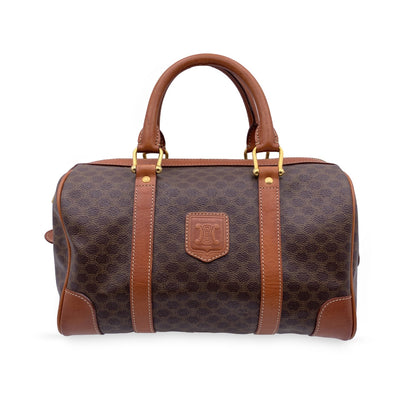 Luxury CELINE Brown Macadam Canvas Boston Bag Duffel Duffle
