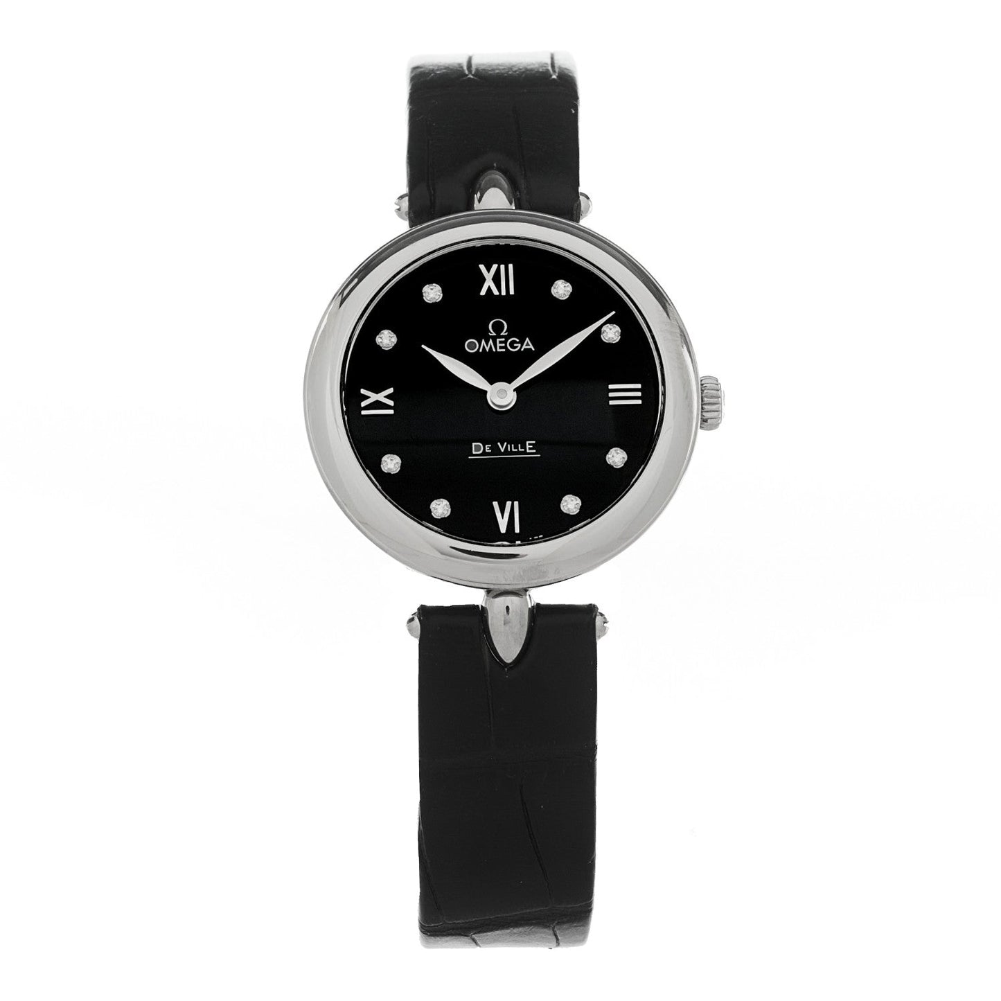 Stainless Steel Alligator Diamond 27mm De Ville Quartz Watch Black 424.13.27.60.51.001