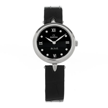 Stainless Steel Alligator Diamond 27mm De Ville Quartz Watch Black 424.13.27.60.51.001