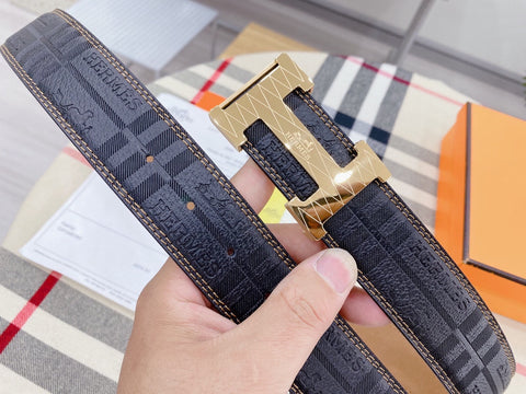 New Luxury Checker printing cowhide belt
