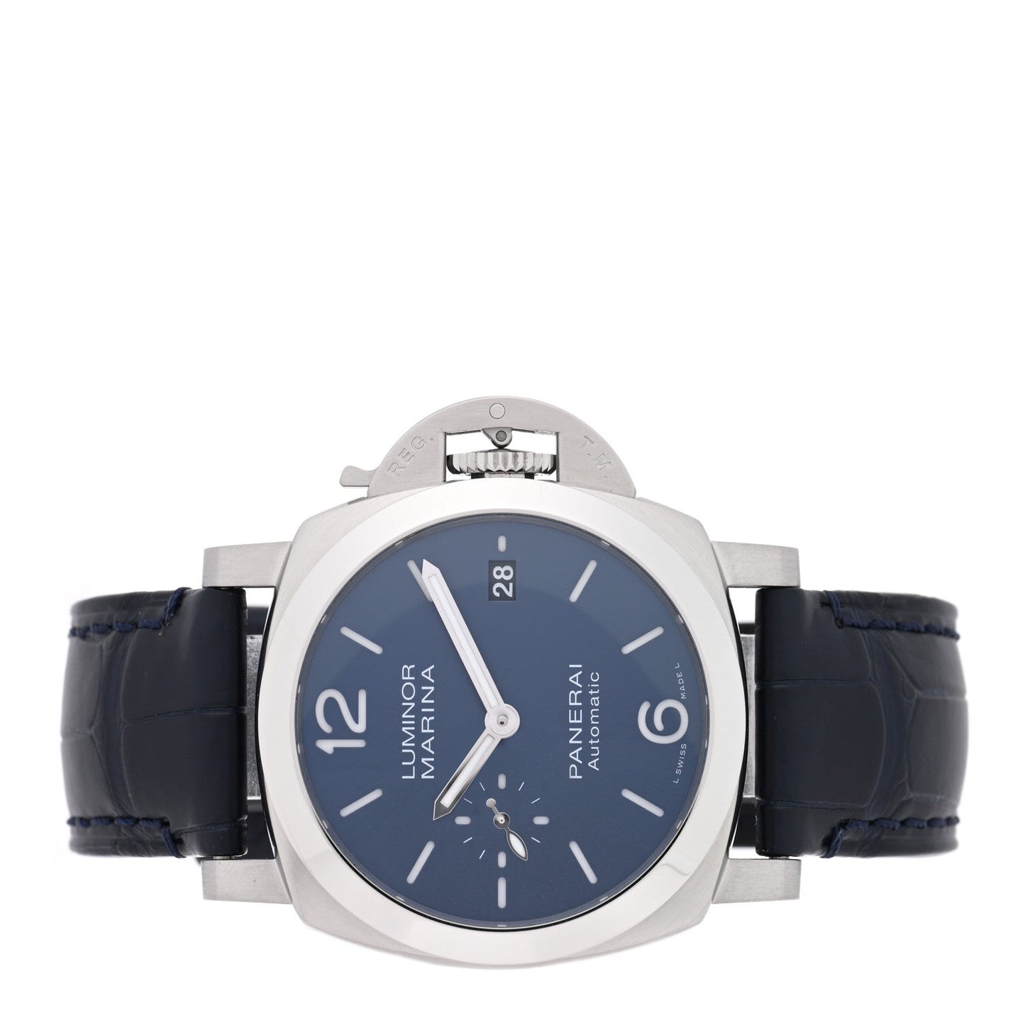 Stainless Steel Alligator 40mm Luminor Quaranta Automatic Watch Blue PAM01370 Blue