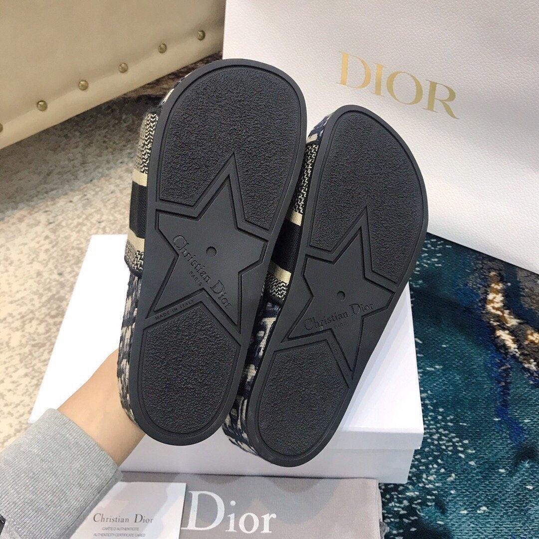 DIOR Dway Embroidered Denim Wedge Sandals
