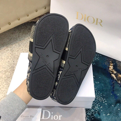 DIOR Dway Embroidered Denim Wedge Sandals