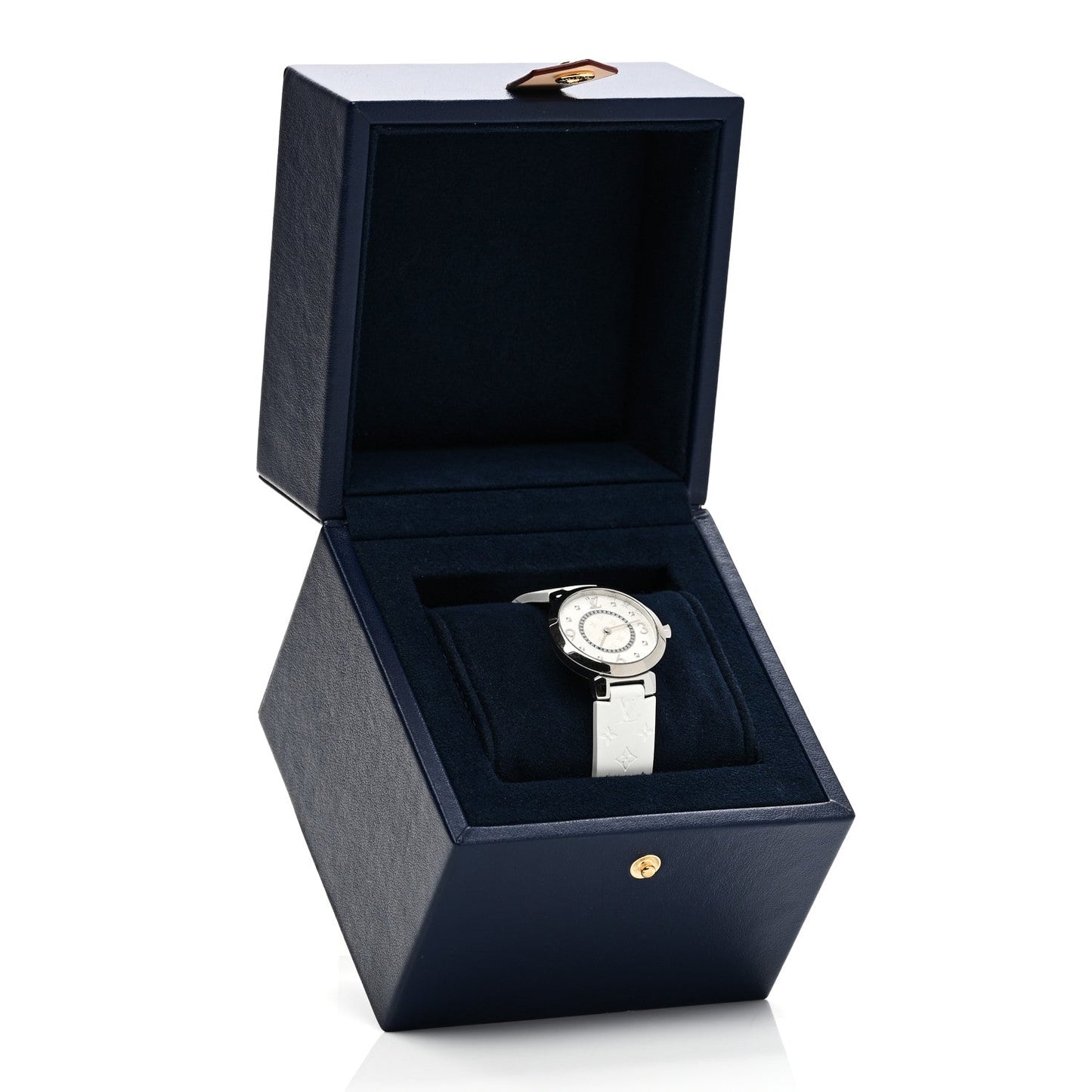 Stainless Steel Rubber Diamond 28mm Tambour Slim Quartz Watch White