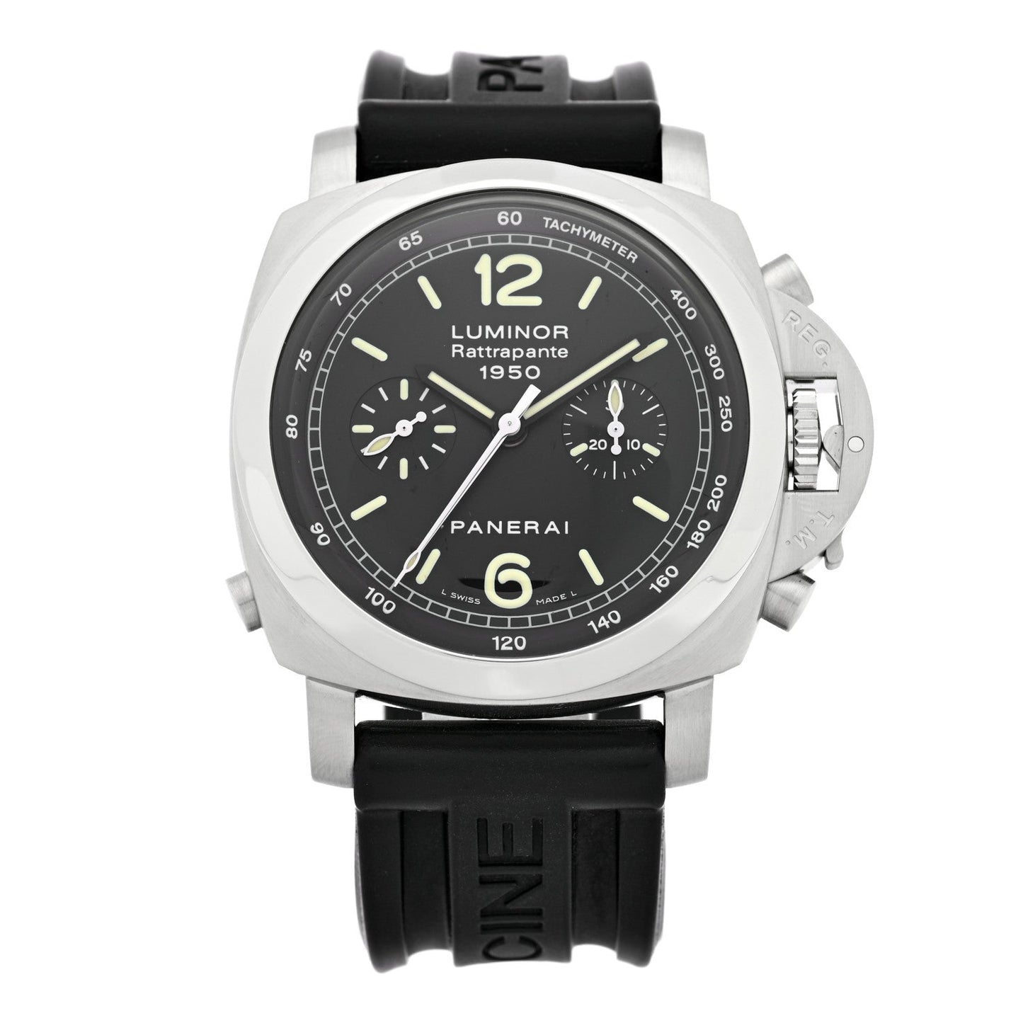 Stainless Steel Rubber 44mm Luminor Rattrapante 1950 Automatic Watch Black PAM00213