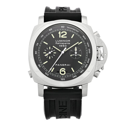 Stainless Steel Rubber 44mm Luminor Rattrapante 1950 Automatic Watch Black PAM00213