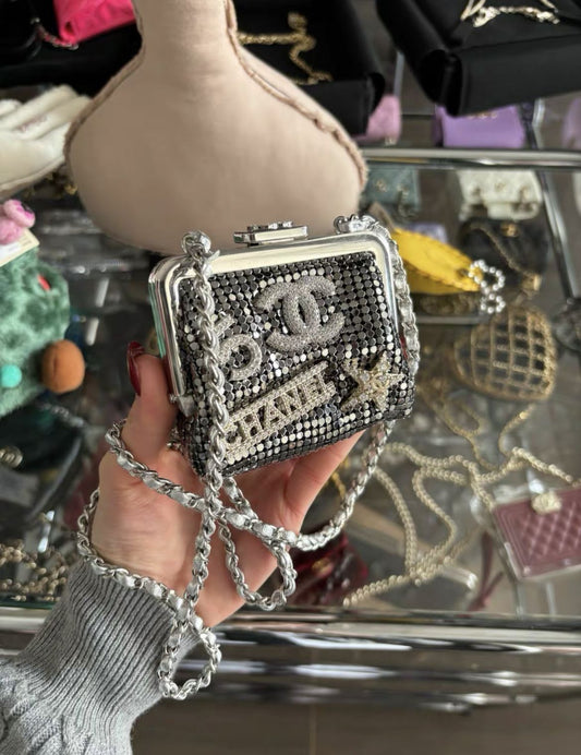 Chanel Luxury Leather Silver Clutch Silver Rovelle Bags