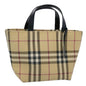 Luxury Burberry Nova Check Hand Bag Coated Canvas Beige Auth bs10942