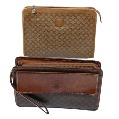 Luxury CELINE Macadam Canvas Clutch Bag PVC Leather 2Set Brown Beige 11113