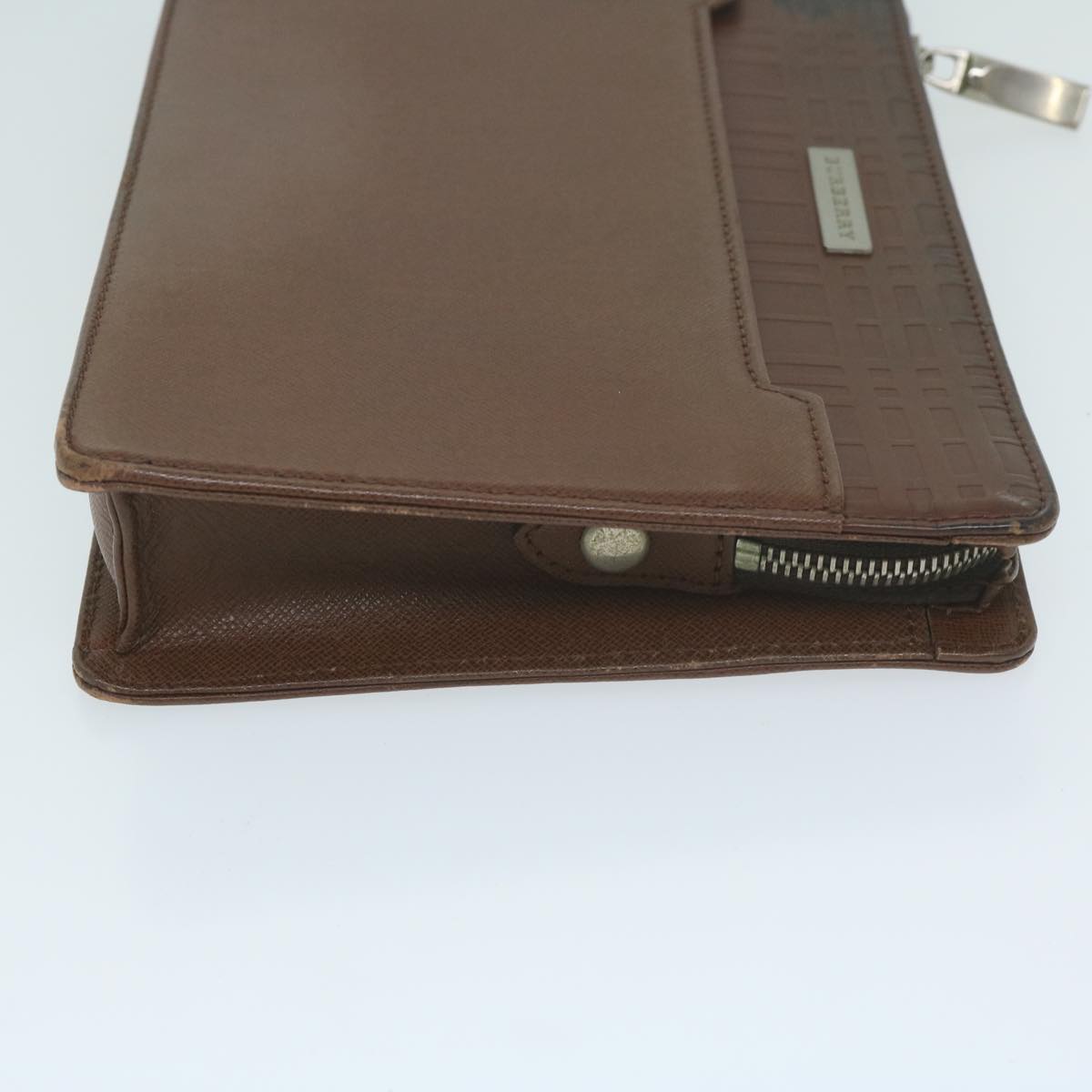 Burberry Auth Leather Brown Clutch Bag