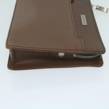 Burberry Auth Leather Brown Clutch Bag