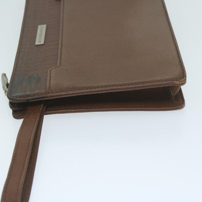 Burberry Auth Leather Brown Clutch Bag