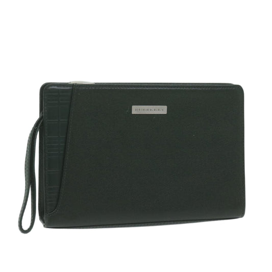 Burberry Auth Leather Green Clutch Bag