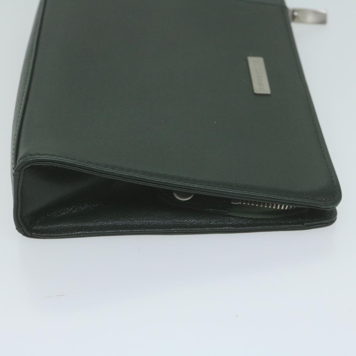 Burberry Auth Leather Green Clutch Bag