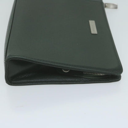 Burberry Auth Leather Green Clutch Bag