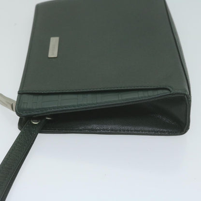 Burberry Auth Leather Green Clutch Bag