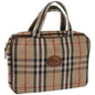 Luxury BurberrySs Nova Check Hand Bag Canvas Beige Auth bs12412