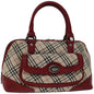 Luxury Burberry Nova Check Hand Bag Canvas Red Beige Auth bs12476