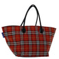 Luxury BurberrySs Nova Check Blue Label Hand Bag Nylon Red Auth bs12546