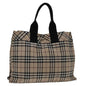 Luxury Burberry Nova Check Hand Bag Nylon Beige Black Auth bs12785
