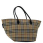 Luxury BurberrySs Nova Check Blue Label Hand Bag Nylon Beige Auth bs13235