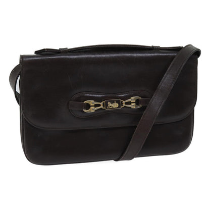 Luxury CELINE Shoulder Bag Leather Brown 13408