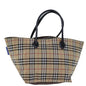 Luxury BurberrySs Nova Check Blue Label Tote Bag Nylon Beige Brown Auth bs13688