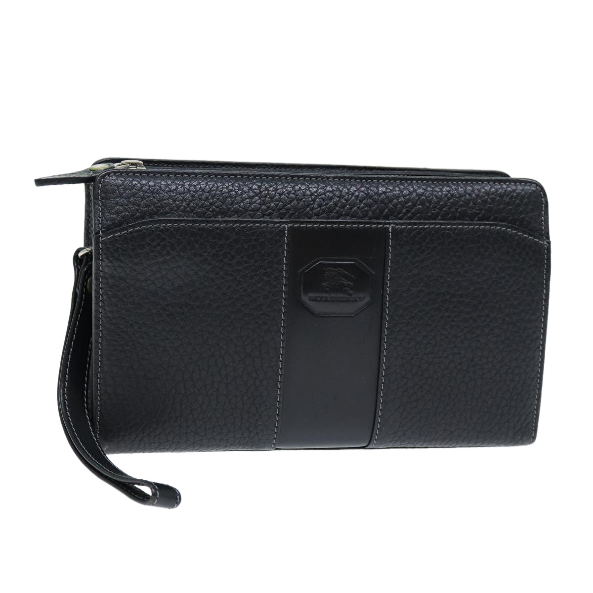 Burberry Auth Leather Black Clutch Bag