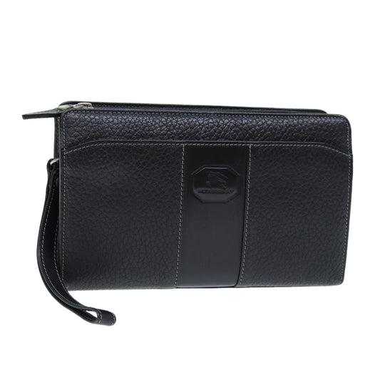 Burberry Auth Leather Black Clutch Bag