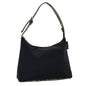 Luxury BurberrySs Nova Check Blue Label Shoulder Bag Nylon Black Beige Auth bs14387