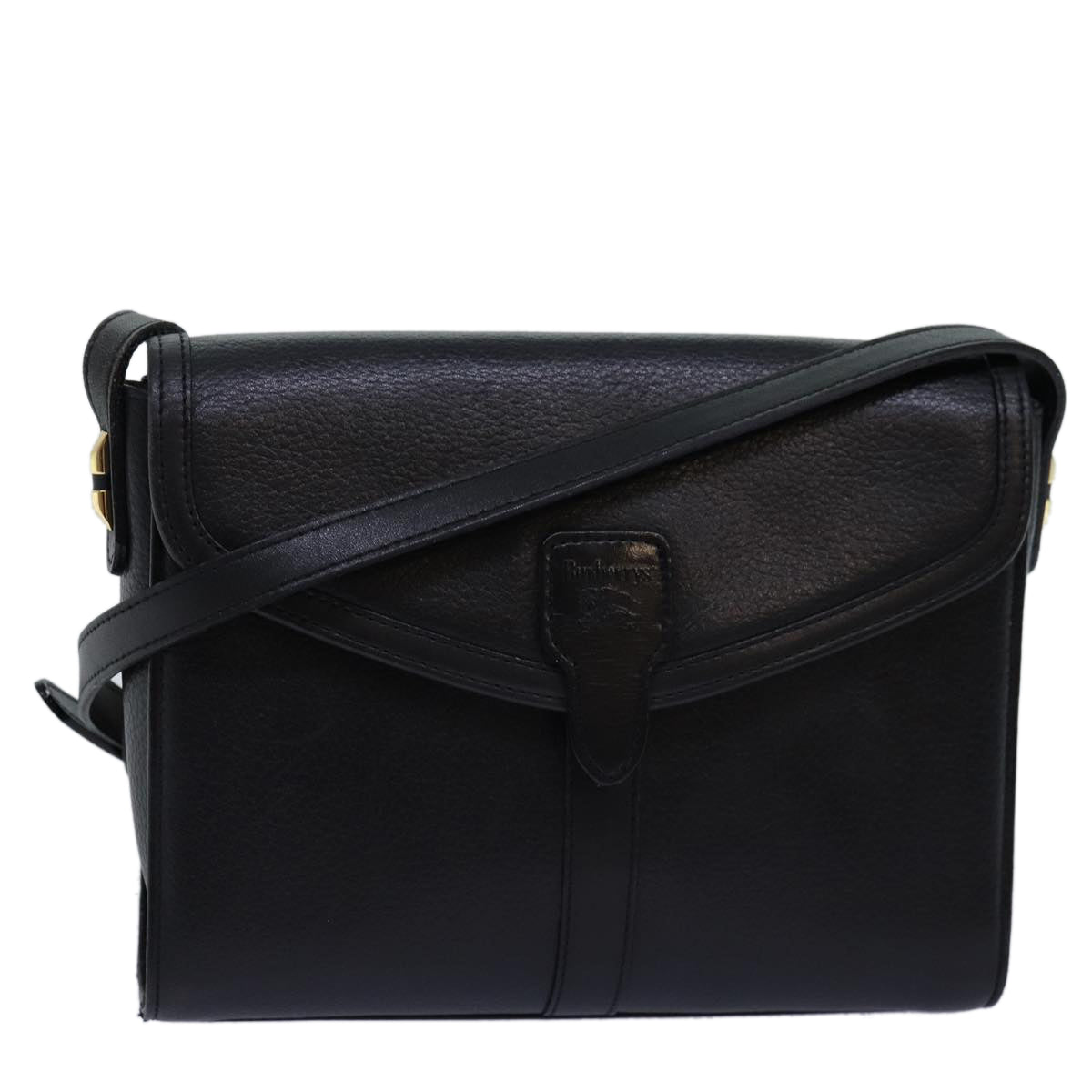 Luxury BurberrySs Shoulder Bag Leather Black Auth bs14648