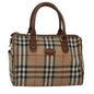Luxury BurberrySs Nova Check Hand Bag Canvas Beige Auth bs14956