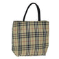 Luxury Burberry Nova Check Hand Bag Nylon Beige Auth bs15243