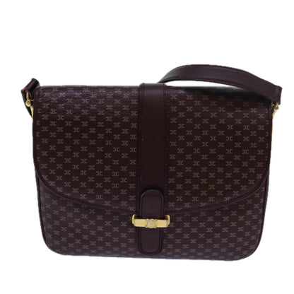 Luxury CELINE Macadam Canvas Shoulder Bag Leather Red 15455