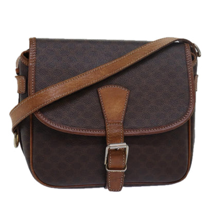 Luxury CELINE Macadam Canvas Shoulder Bag PVC Leather Brown 15468
