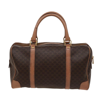 Luxury CELINE Macadam Canvas Boston Bag PVC Leather Brown 15490
