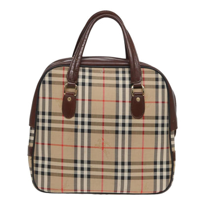 Luxury BurberrySs Nova Check Hand Bag Canvas Beige Auth bs16012