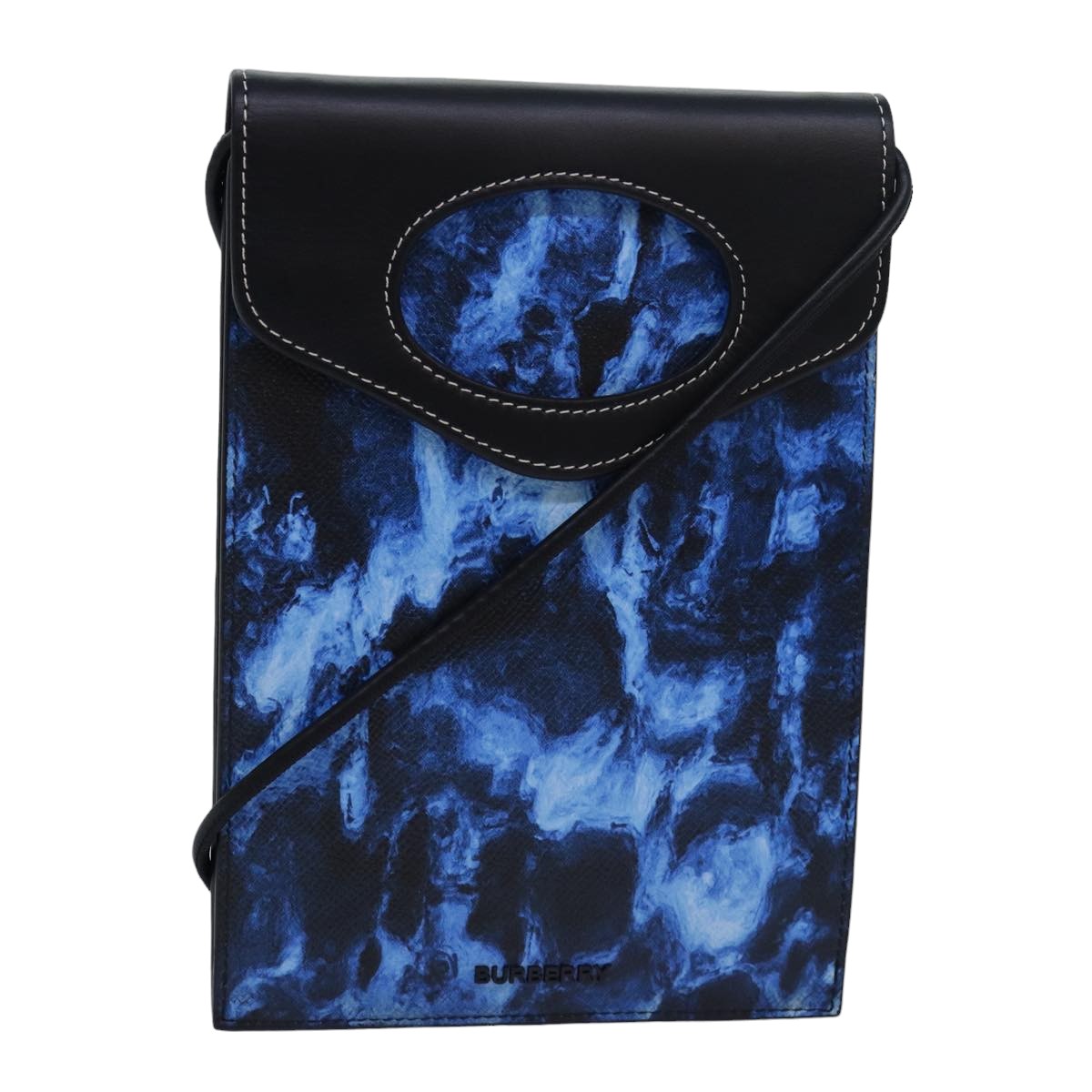 Burberry Auth Leather Blue Shoulder Bag